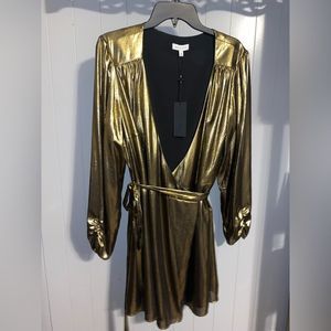 Gianni Bini NWT metallic gold wrap dress